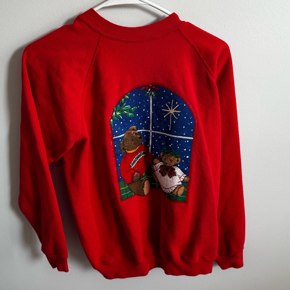 Hanes Red Men's Crewneck Sweater with Bear Design